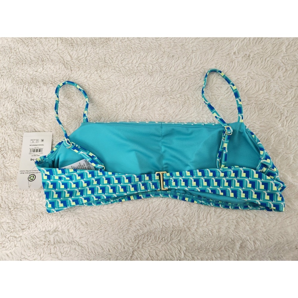 Time and Tru Bikini Swim Top L 12-14 NWT Blue Green Geometric Bandeau Swimwear - Picture 4 of 7